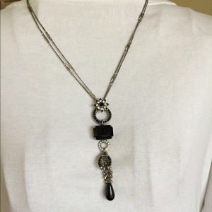 Mariana Necklace Rings and Earring Set Black Slvr